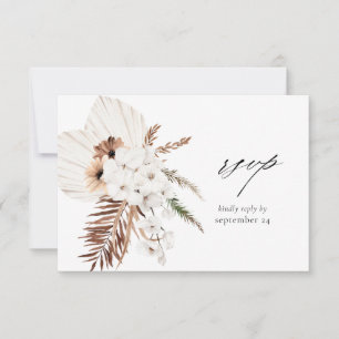 White Boho & Beige Floral w Meal RSVP Card