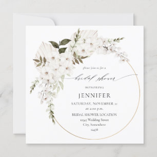White Boho Floral Bridal Shower Square Invitation
