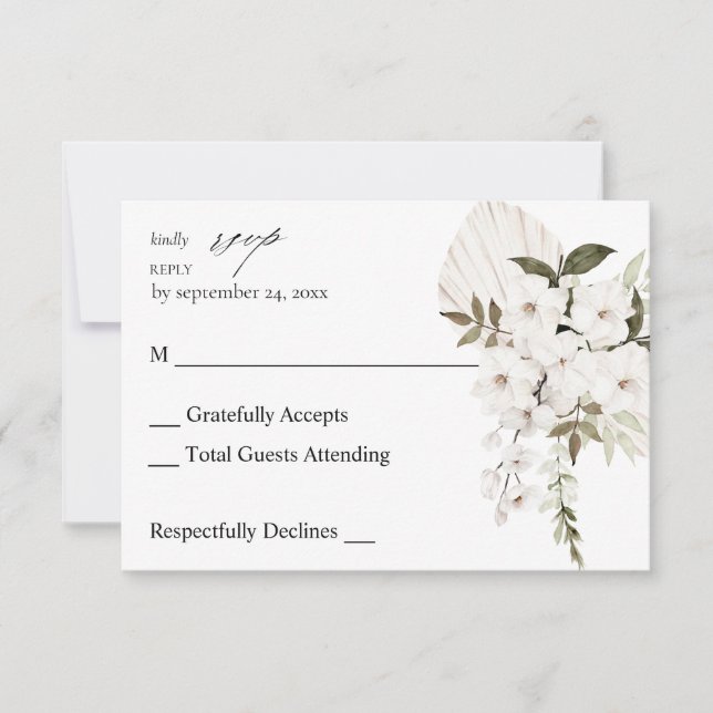 White Boho Floral no Meal RSVP Card (Front)