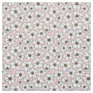 White Boho Floral On Pink Fabric