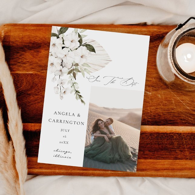 White Boho Floral Save the Date Photo (Creator Uploaded)