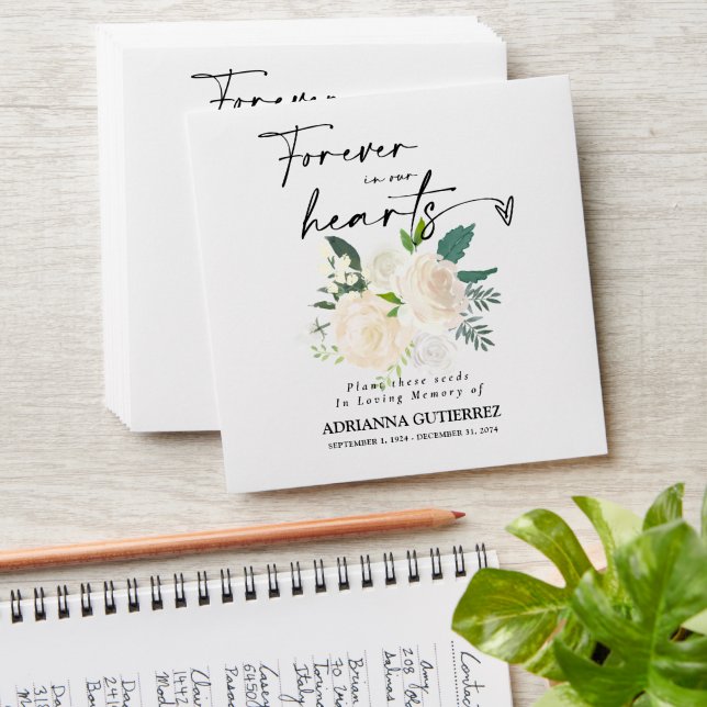 White Boho Floral Seed Packet Memorial Funeral Env Envelope (Stacked)