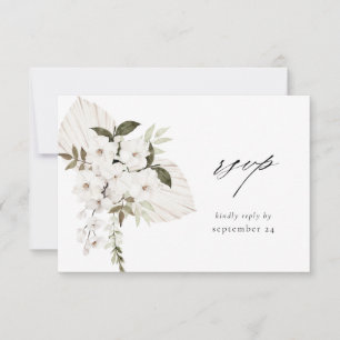 White Boho Floral w Meal RSVP Card