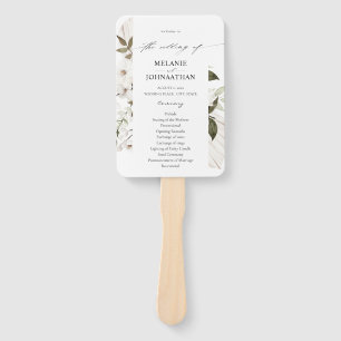 White Boho Floral Wedding Ceremony Program Hand Fan
