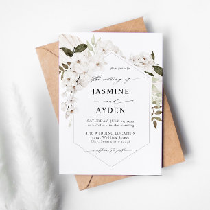 White Boho Floral Wedding Invitation
