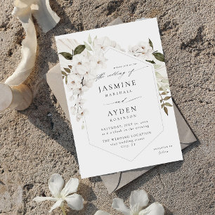 White Boho Floral Wedding Invitation V3 LN