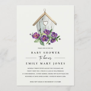 WHITE BOHO RUSTIC FLORAL BIRDHOUSE BABY SHOWER INVITATION