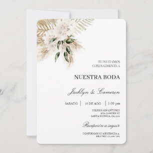 White Boho Spanish Wedding Invitation