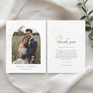 White   Boho Thank You Gold Floral Wedding  Card