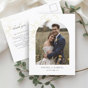 White Boho Thank You Gold Floral Wedding Postcard