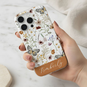 White Boho Watercolor Wildflowers Pattern  iPhone 15 Pro Case