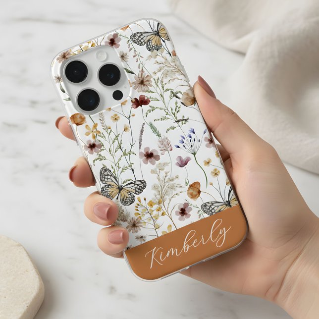 White Boho Watercolor Wildflowers Pattern  iPhone Case (Creator Uploaded)