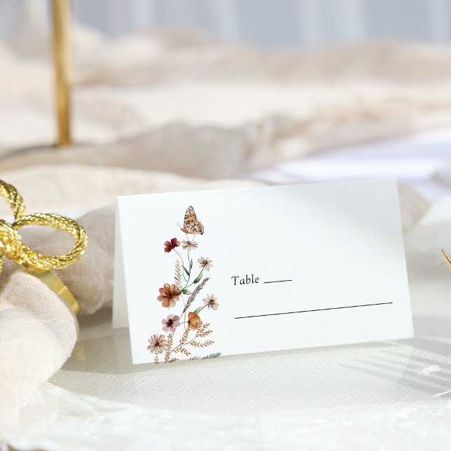 White Boho Wedding Place Card (White Boho Wildflower Wedding Place Card with Butterfly by Painted Paperie
)