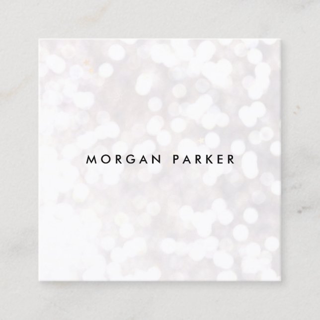 White Bokeh Glitter Square Square Business Card (Front)