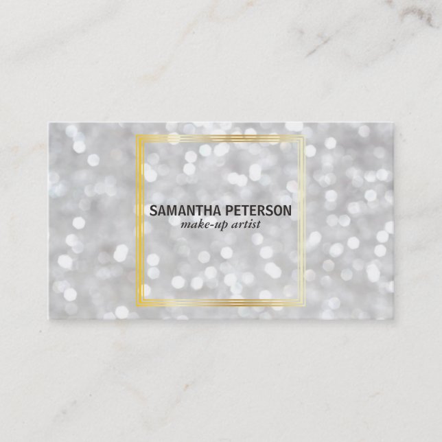 White Bokeh Gold Triple Border Business Card (Front)