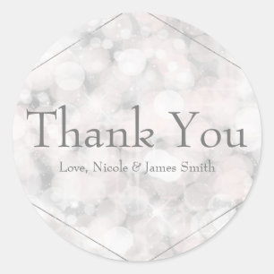 White Bokeh Lights Elegant Glam Wedding Favour Classic Round Sticker