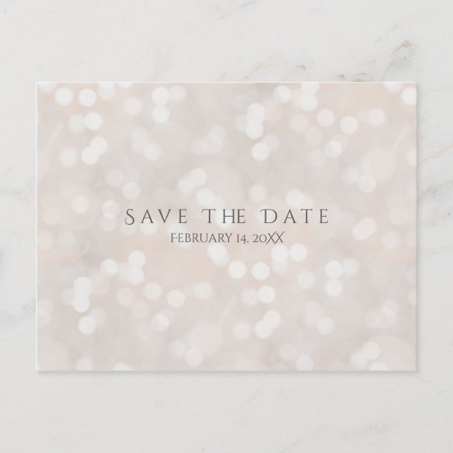 White Bokeh Modern Glamour Chic Save the Date Announcement Postcard (Front)