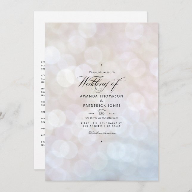 White Bokeh Wedding Invitation (Front/Back)