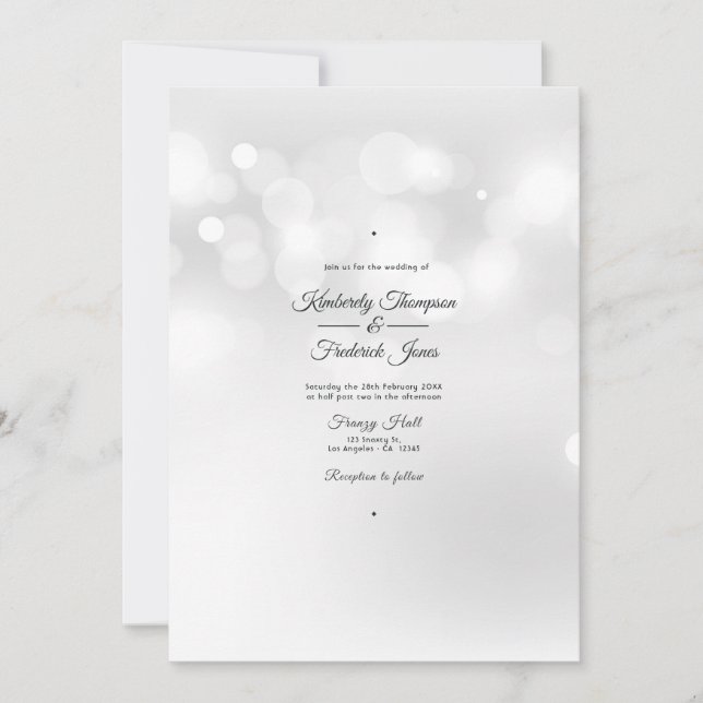 White Bokeh Wedding Invitation (Front)