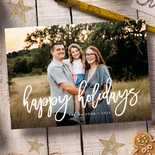 White Bold Brush Christmas Photo Happy Holiday Card