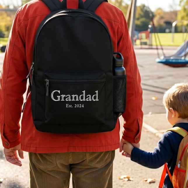 White Bold Minimal Grandad Established  Printed Backpack (Creator Uploaded)