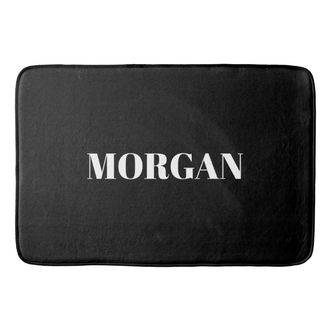 White Bold Name on Black Bath Mat (Front)