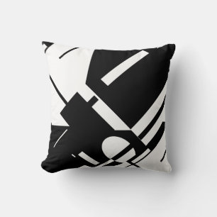 White Bold Slanted Geometric Shapes on Black Cushion