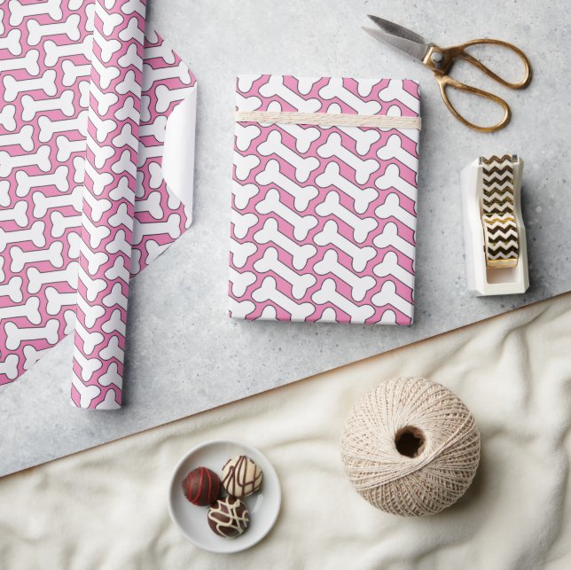 White Bone Patter On Pink Custom Wrapping Paper (Crafts)