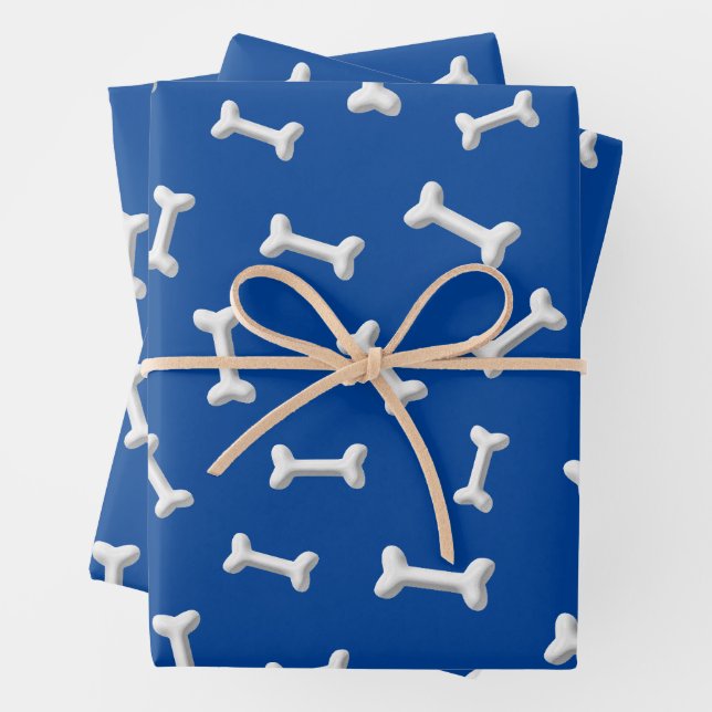 White Bones On Blue Background Custom Wrapping Paper Sheet (In situ)