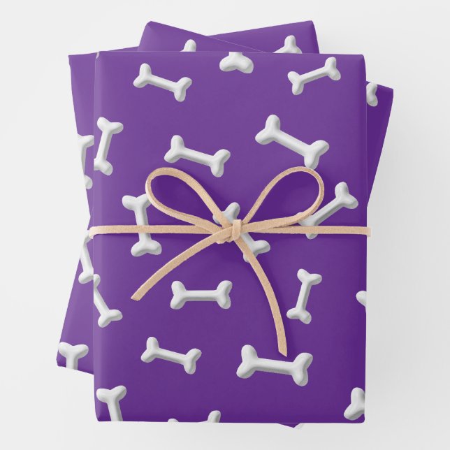 White Bones On Purple Background Custom Wrapping Paper Sheet (In situ)