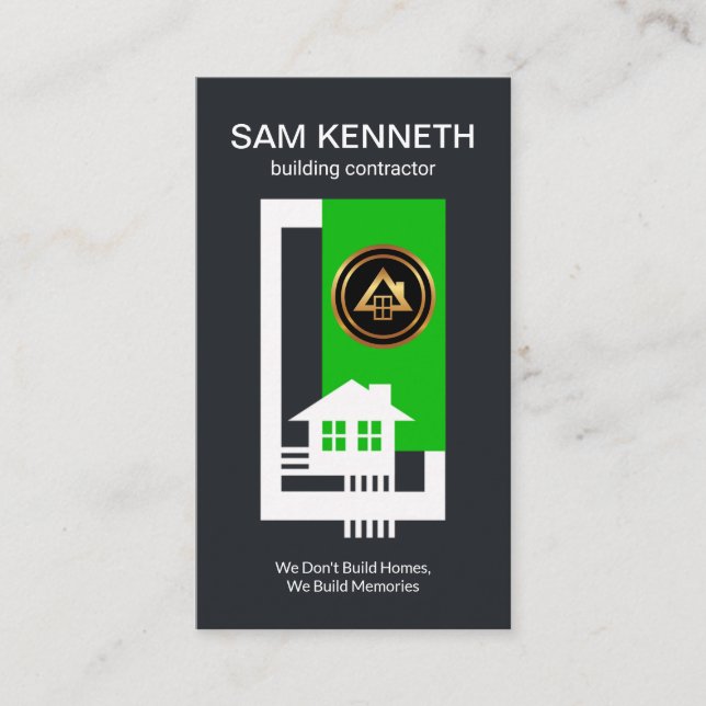 White Border Frame House Rebars Green Tree Block Business Card (Front)