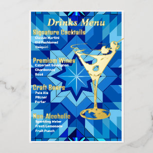 White Border Gold-Foiled Beverage Menu