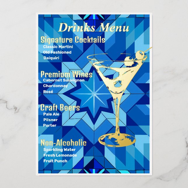White Border Gold-Foiled Beverage Menu (Front)