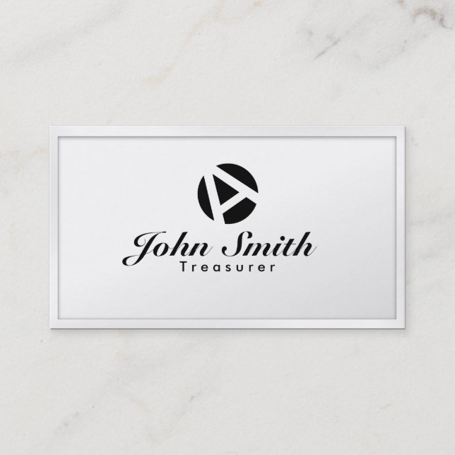 White Border Monogram Treasurer Business Card (Front)