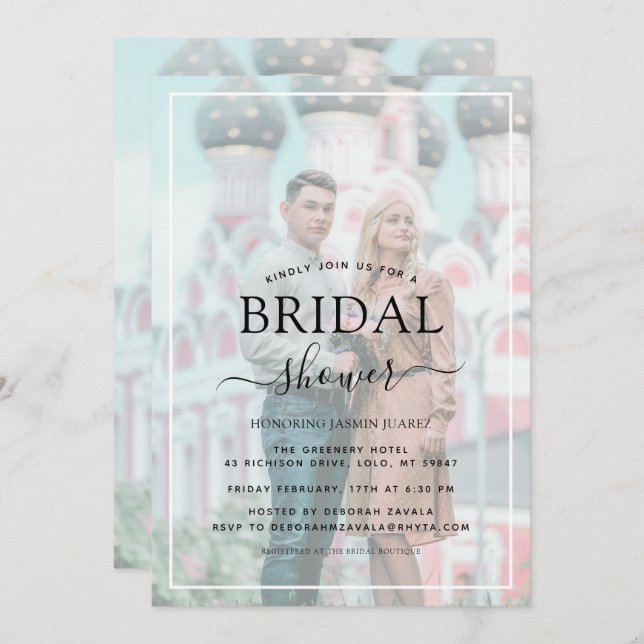 White Border Vellum Effect Photo Bridal Shower Invitation (Front/Back)