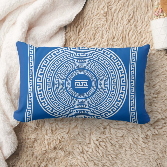 White Borders on Grey Blue Background Lumbar Cushion (Blanket)