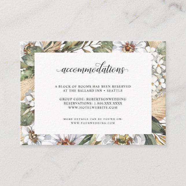 White Botanical Bohemian | Accommodations Enclosure Card (Front)