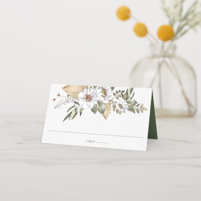 White Botanical Bohemian Place Card (Front)