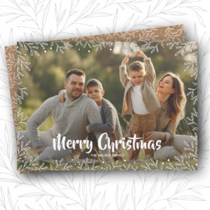 White Botanical Christmas Photo Holiday Card