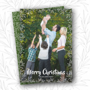 White Botanical Christmas Photo Holiday Card