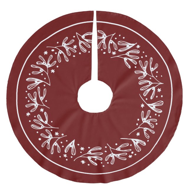  White Botanical Design Brushed Polyester Tree Ski Brushed Polyester Tree Skirt (Front)