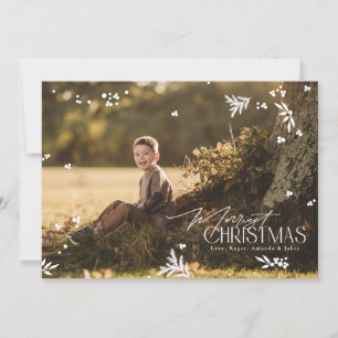 White Botanical Elegant Merry Christmas Flat Photo Holiday Card