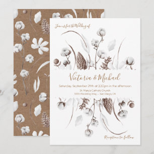 White Botanical floral cotton  Wedding invitations