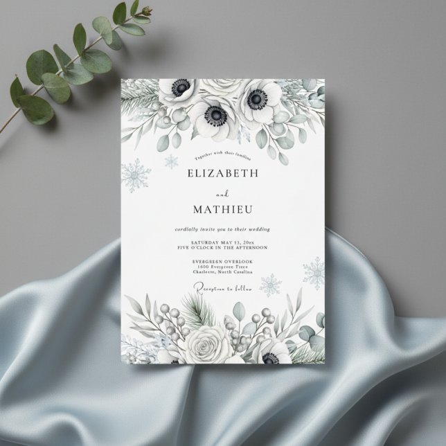 White Botanical Frost Wedding Invitation (Creator Uploaded)