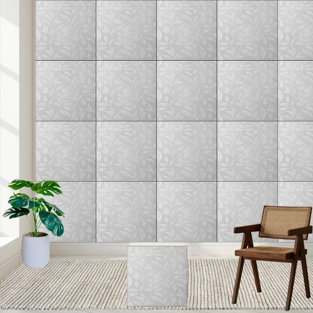 White Botanical Frosted Leaf Design Ceramic Tile (White Botanical Frosted Leaf Design Ceramic Tile)