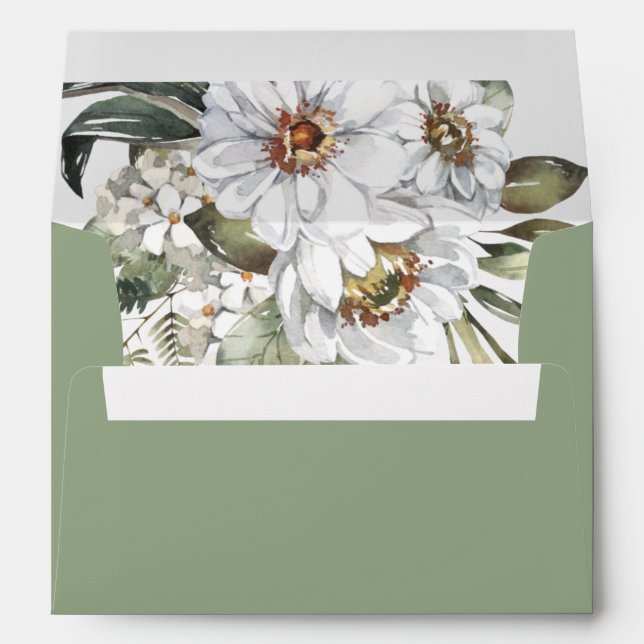 White Botanical | Green Wedding Envelope (Back (Bottom))
