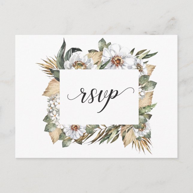 White Botanical | Kindly Reply | RSVP Postcard (Front)