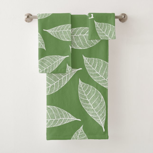 White Botanical Leaf Skeletons Bath Towel Set (Insitu)