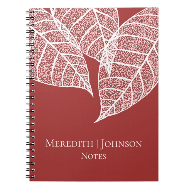 White Botanical Leaf Skeletons | Personalised Notebook (Front)