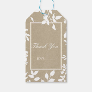 White Botanical Leaves Simple Rustic Wedding Gift Tags